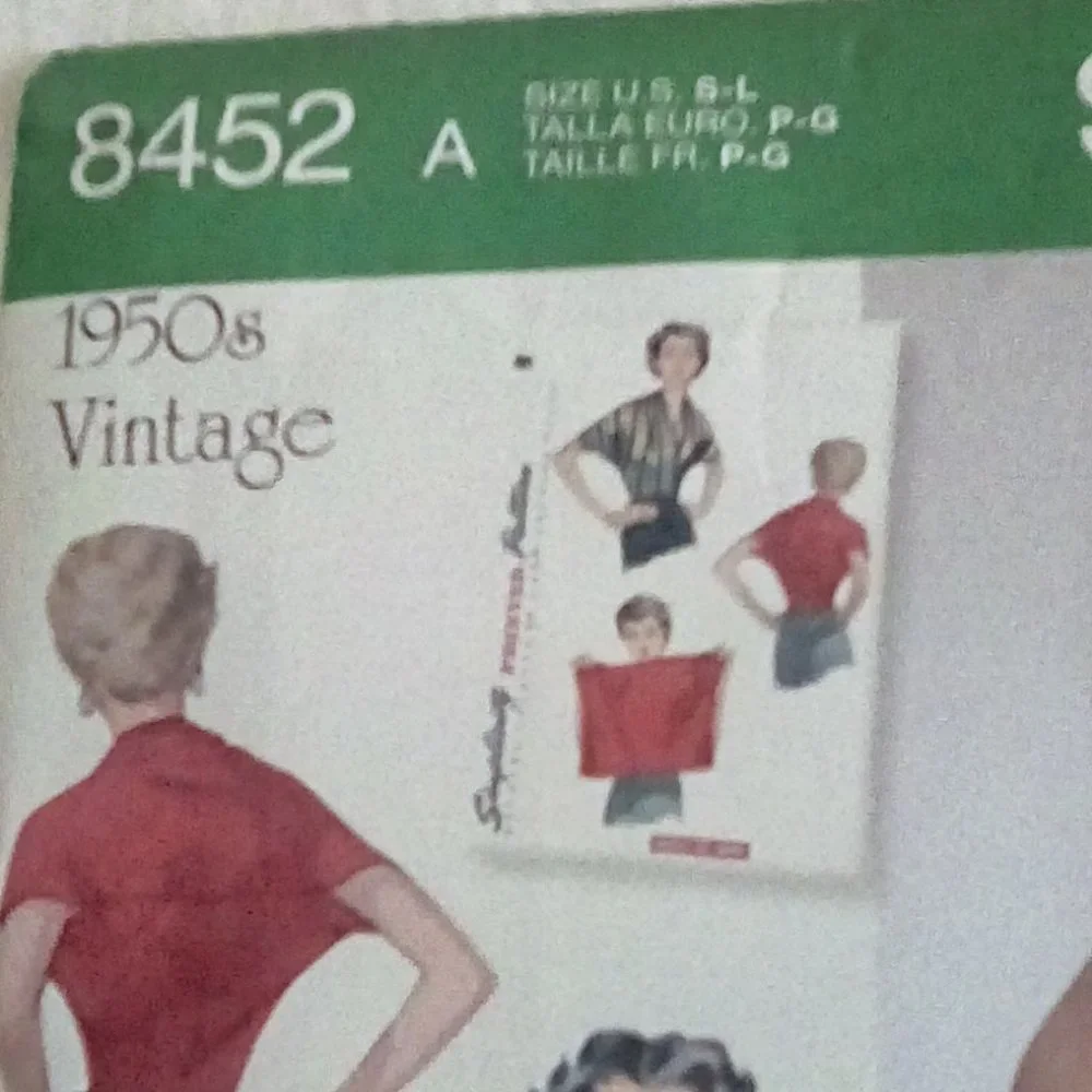 SIMPLICITY 8452 Sz S-M-L Misses Vintage Style 1950 Envelope Blouse For Knits
